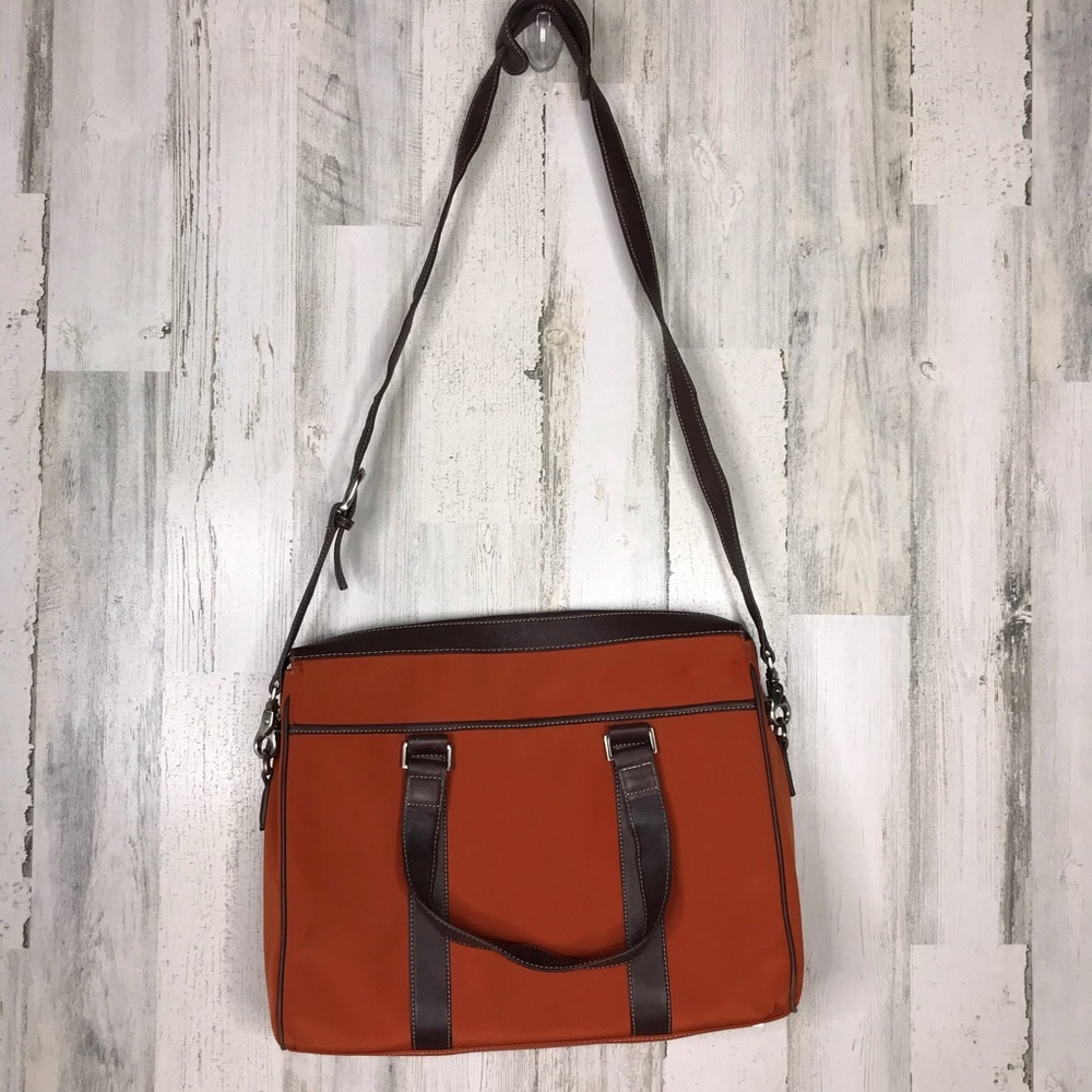 Levenger orange messenger bag